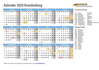 Kalender 2028Brandenburg