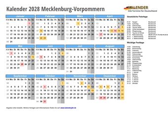 Kalender 2028Mecklenburg-Vorpommern