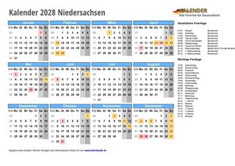Kalender 2028Niedersachsen