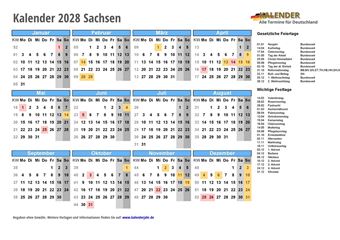 Kalender 2028Sachsen